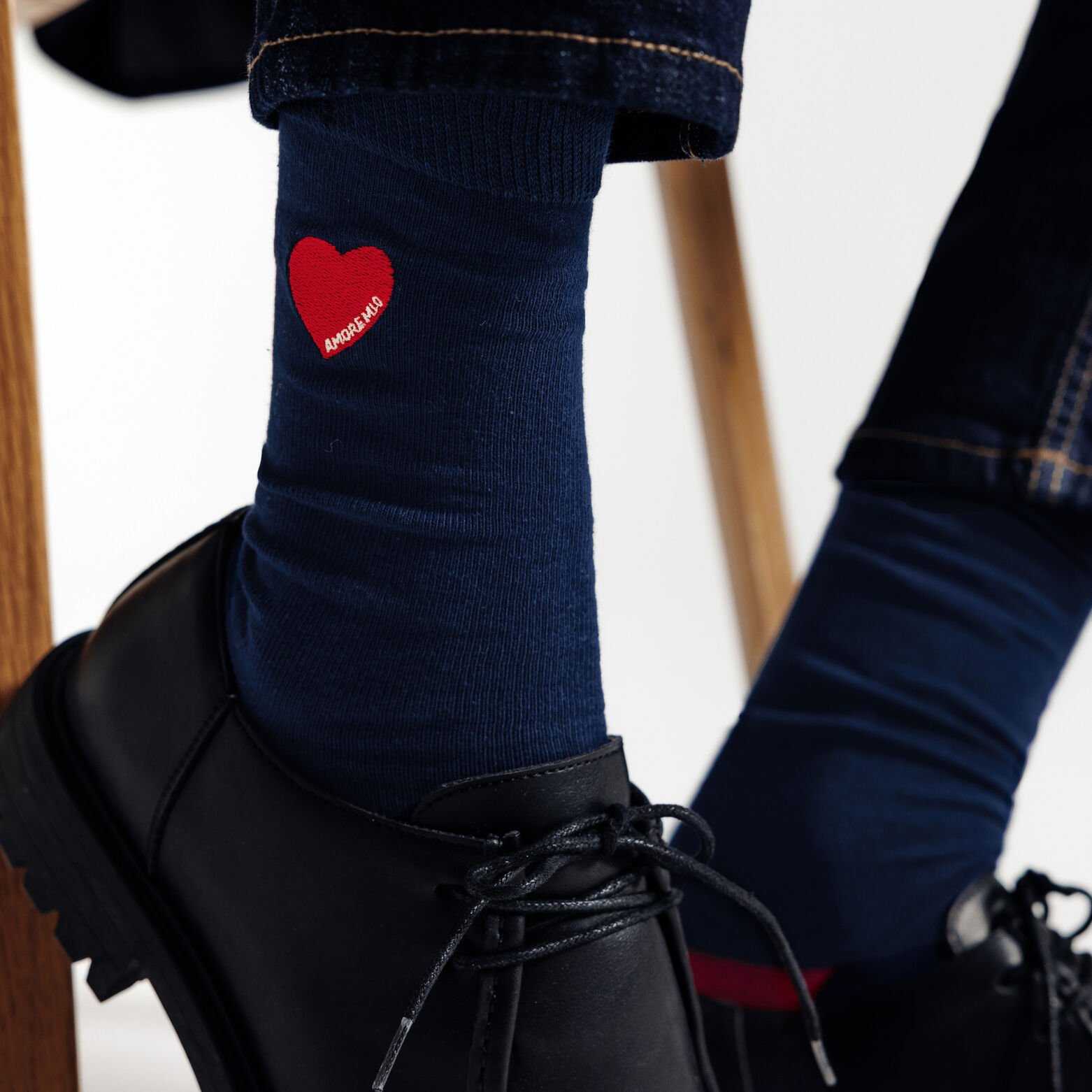 Chaussettes brodées coeur Saint-Valentin