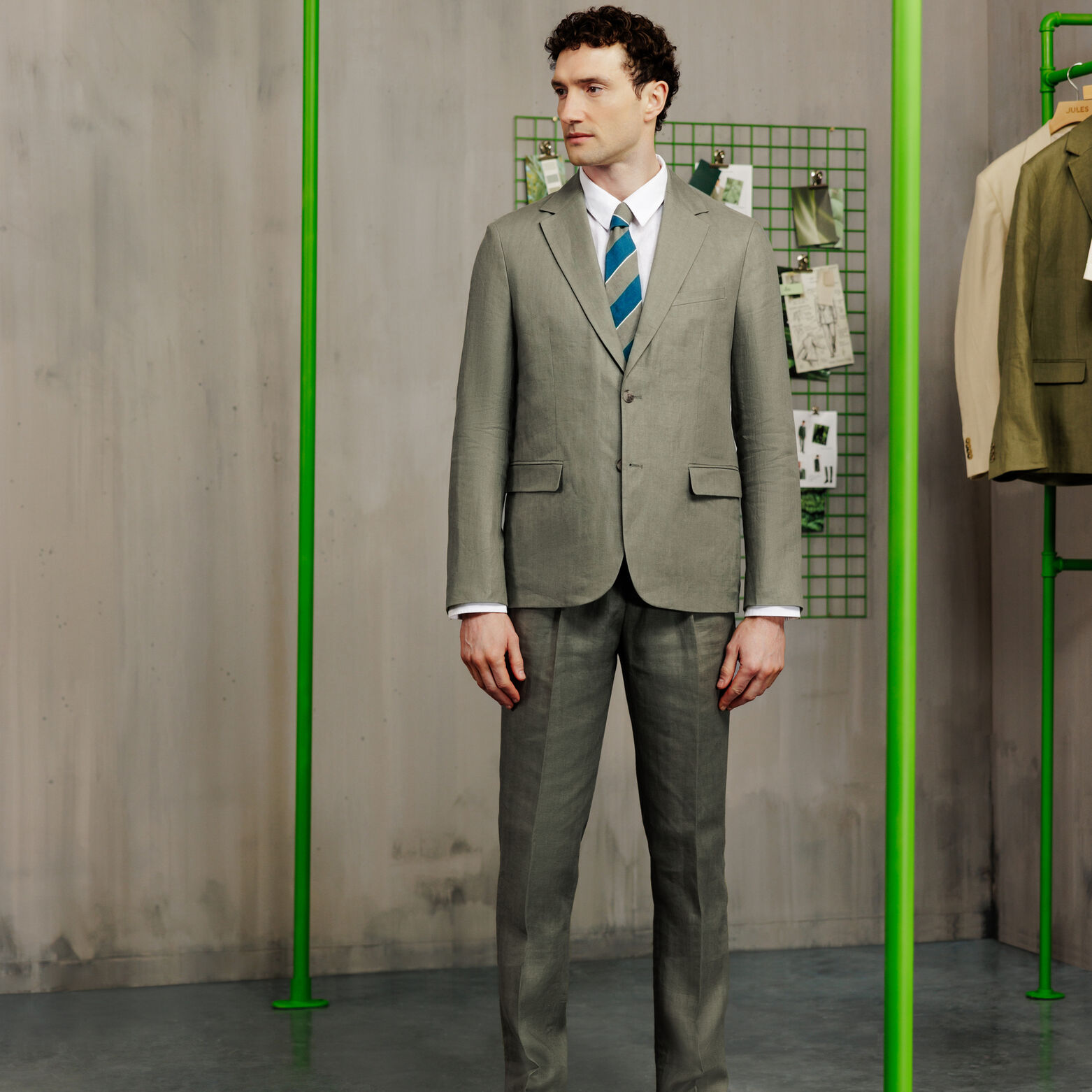 Pantalon de costume confort motif chevron 100% lin