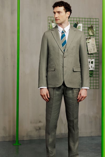 Comfort fit kostuumbroek met visgraat in linnen