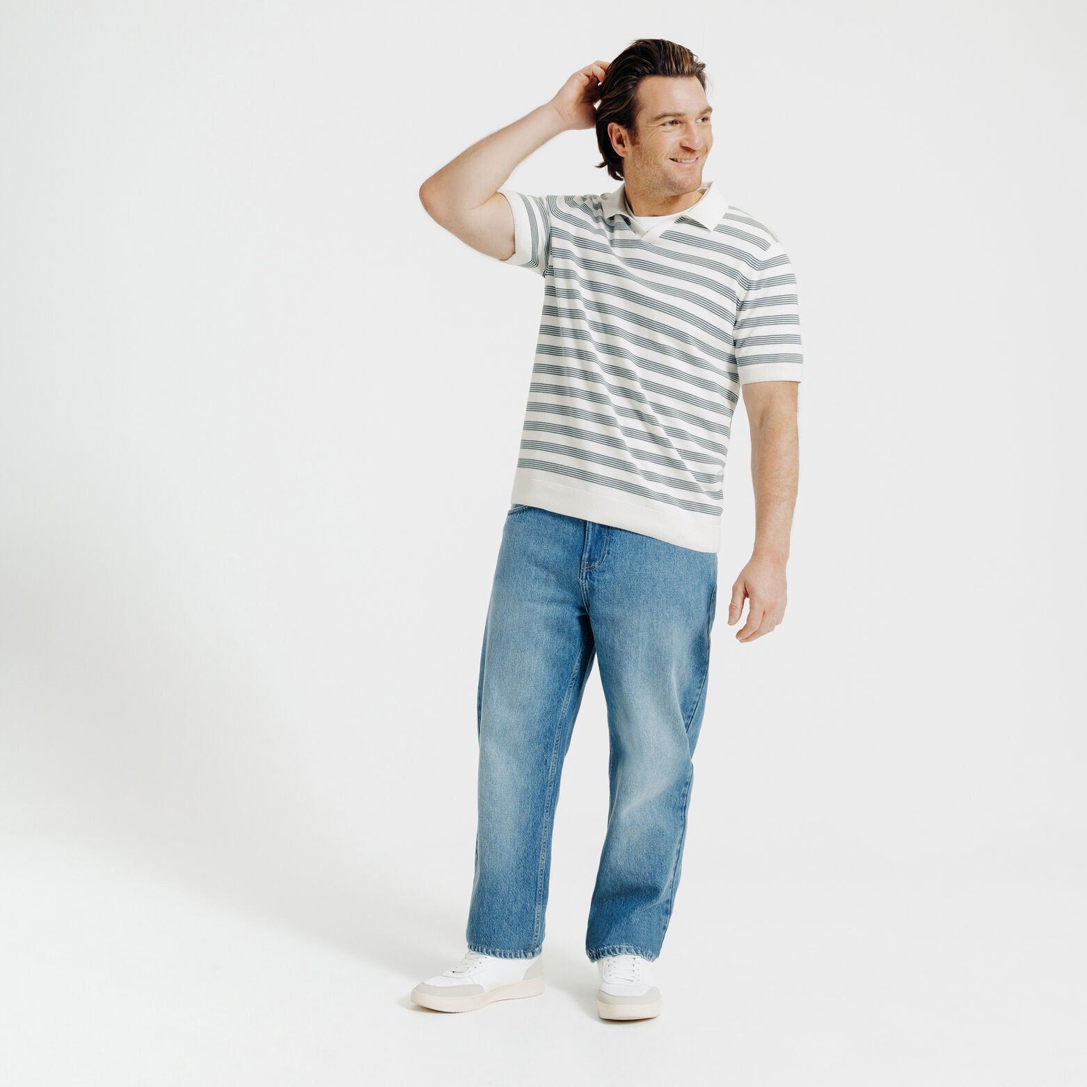 Gestreepte trui korte mouwen met resort polokraag