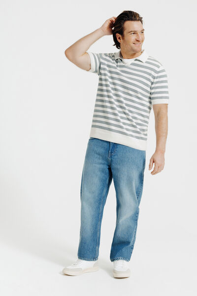 Gestreepte trui korte mouwen met resort polokraag