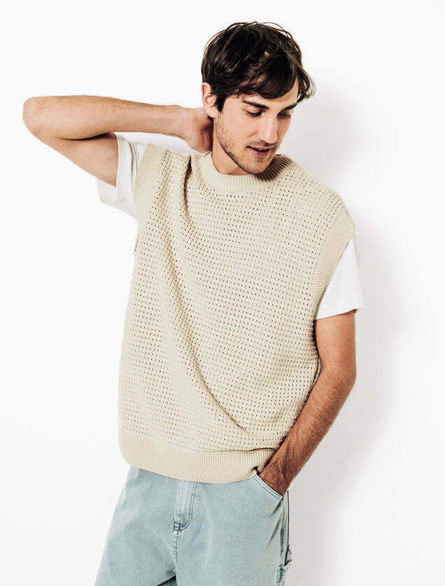 Pull sans manches jeux de points fantaisie