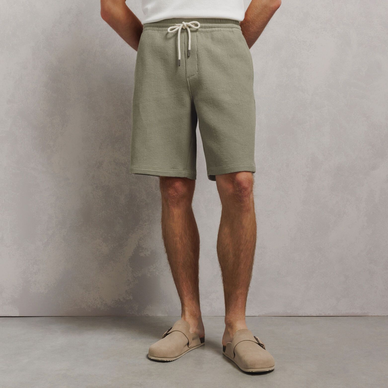 Bermuda in wafelstof met elastische tailleband