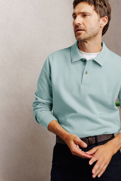 Polo en molleton boutonn&eacute; uni