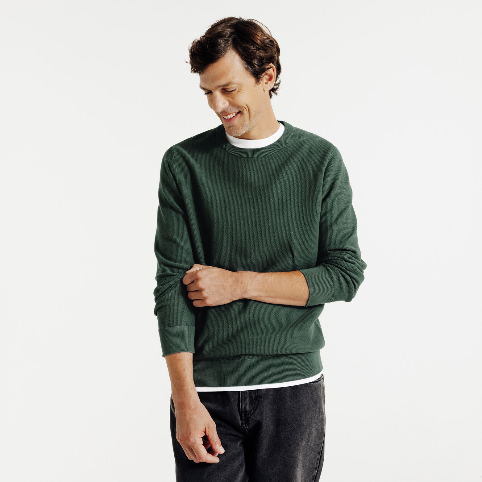 Pull col rond jeux de points fantaisie