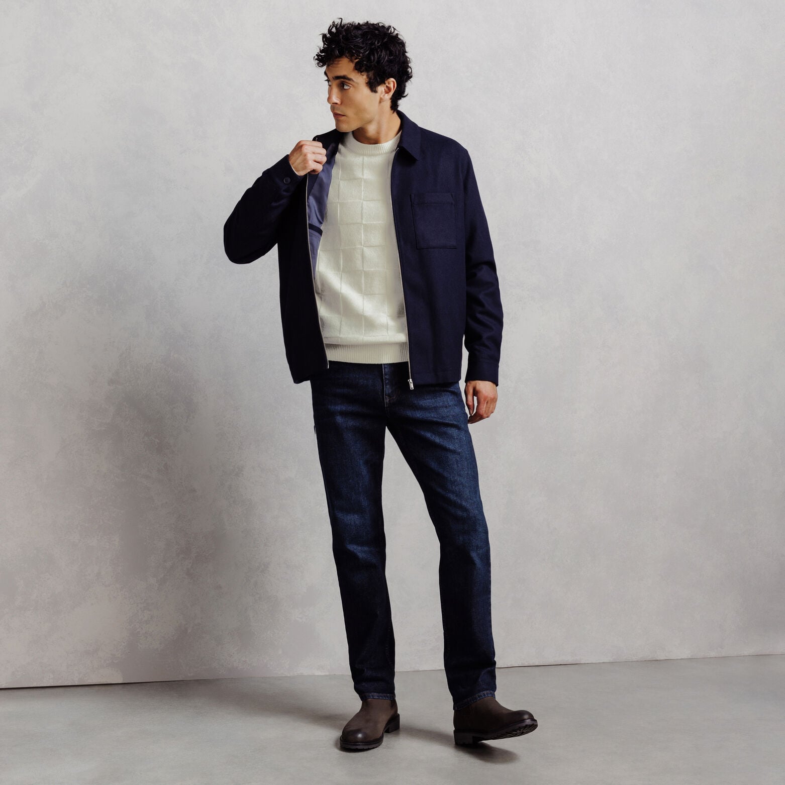 Pull col rond damier