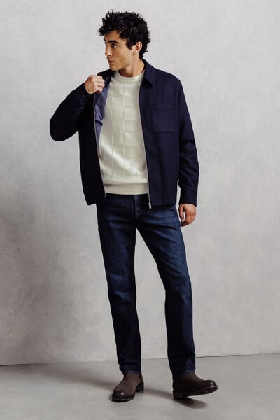 Pull col rond damier laine d'agneau majoritaire