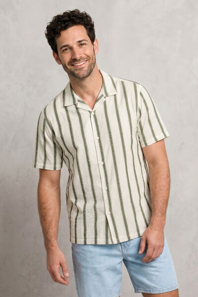 Chemisette en coton seersucker ray&eacute;e