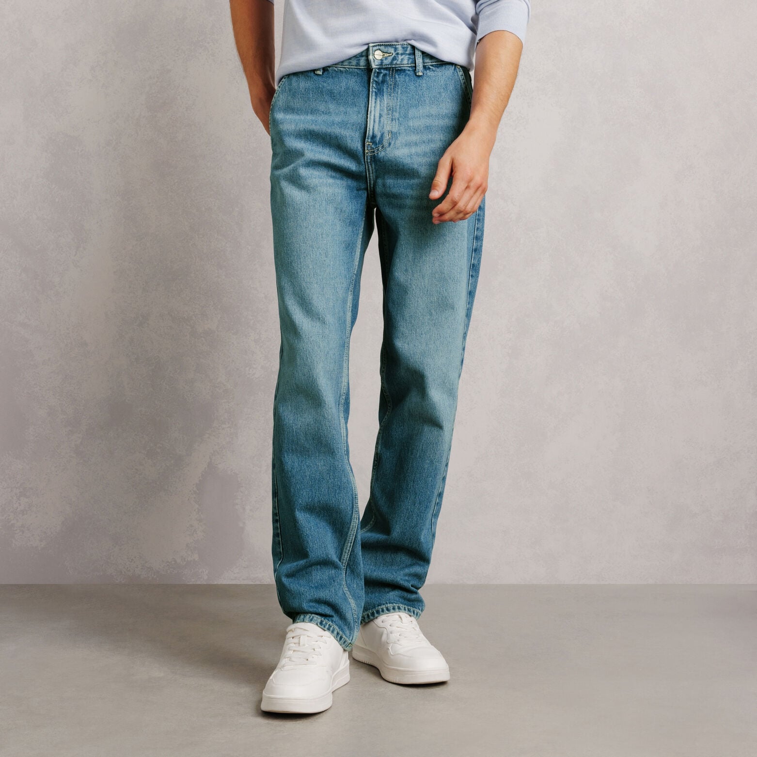 Jean loose 3 longueurs d&eacute;lav&eacute; 100% coton