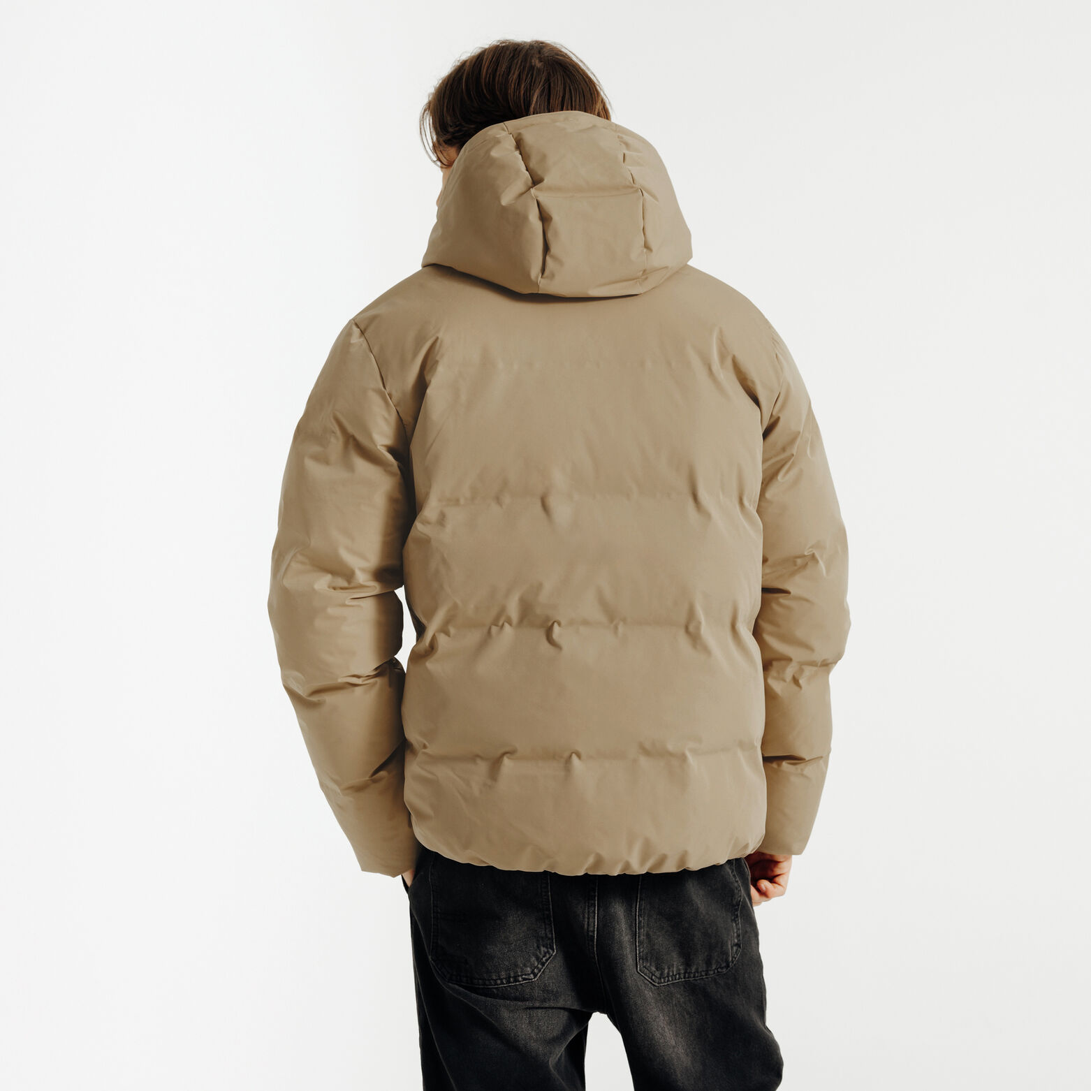 Gewatteerde donsjas met kap en rits