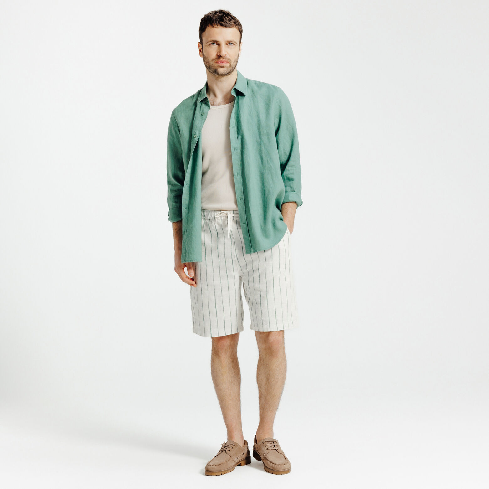 Gestreepte bermuda met elastische tailleband