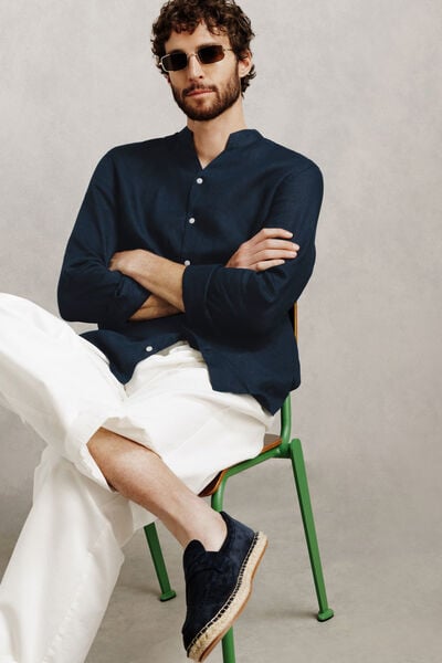 Chemise 100% lin col mao regular unie