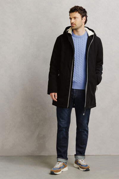 Parka longue &agrave; capuche doubl&eacute;e en sherpa