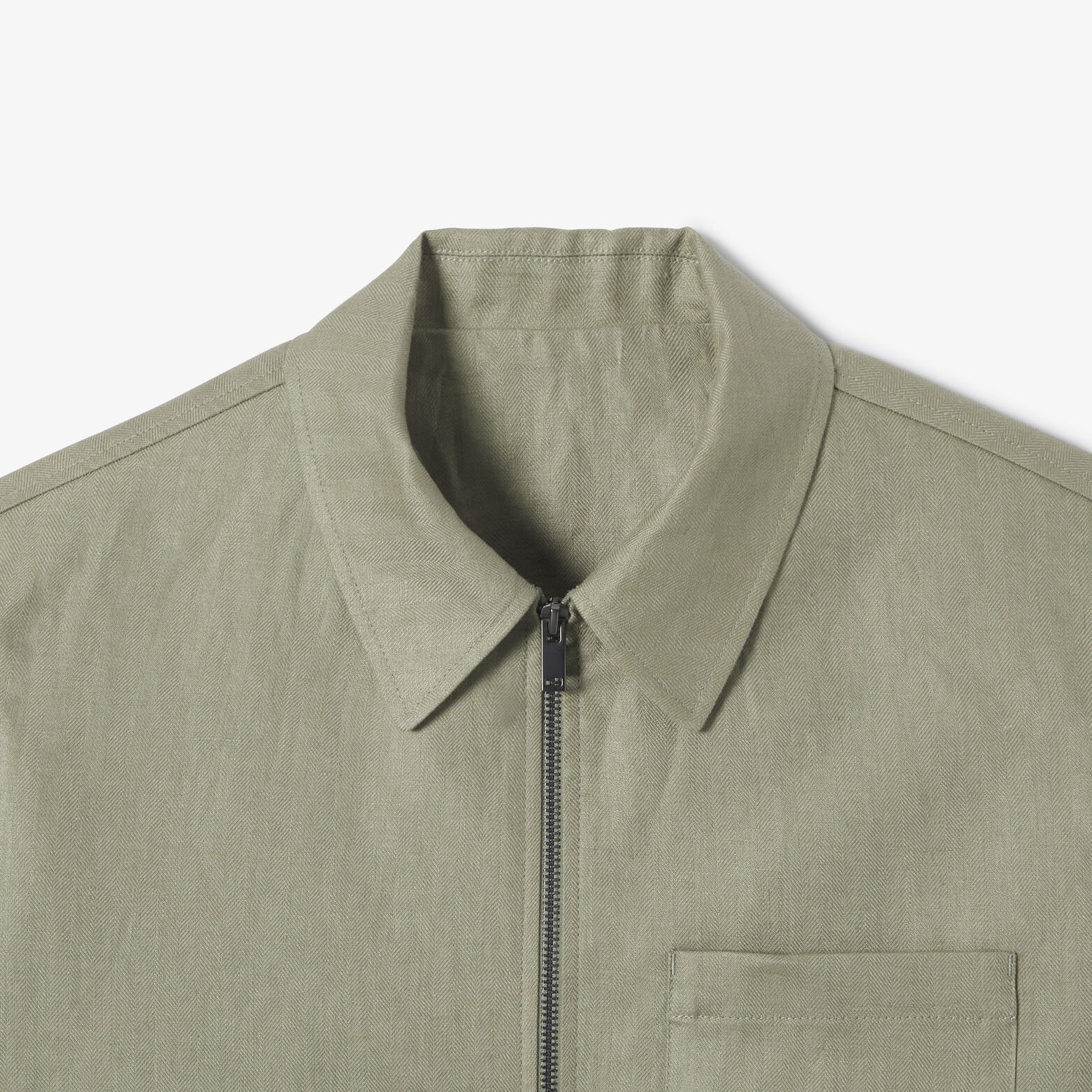 Veste col chemise zipp&eacute;e chevron 100% lin