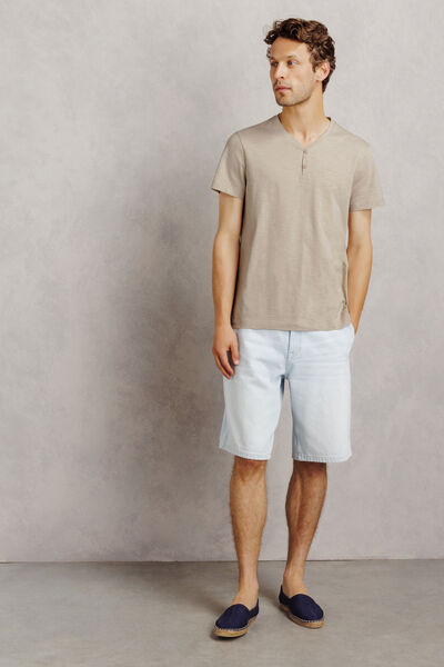 T-shirt met knooplijst in gevlamde stof