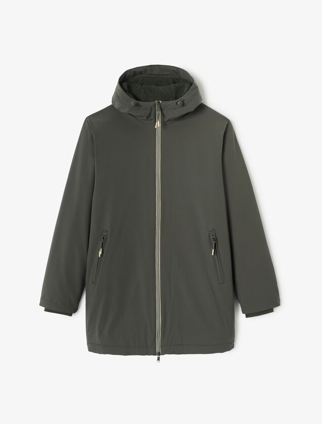 Parka longue &agrave; capuche doubl&eacute;e en sherpa