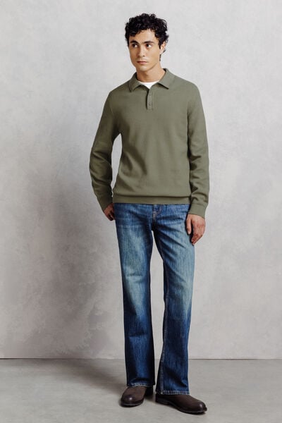 Pull col polo boutonn&eacute; fantaisie