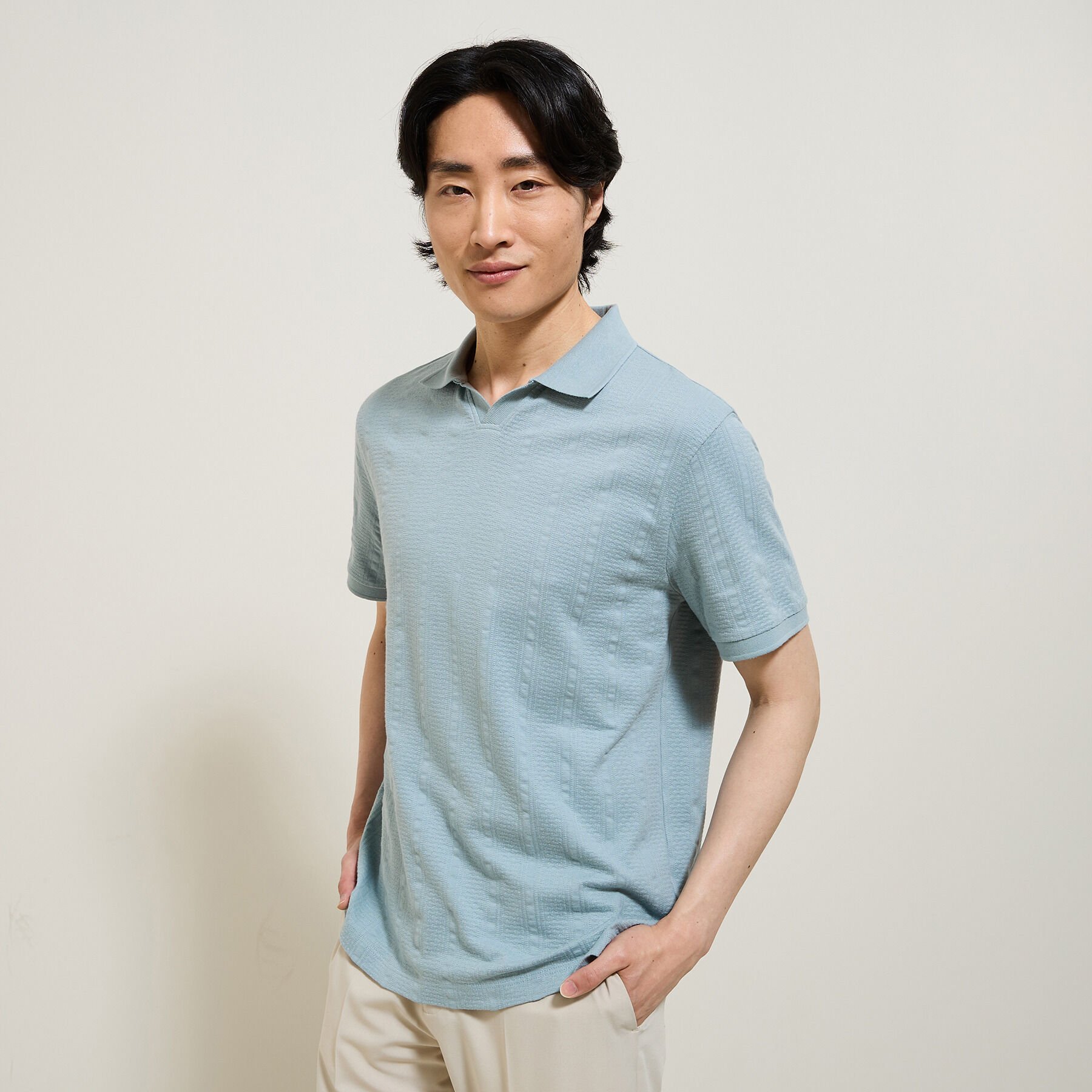 Polo manches courtes texture col resort Bleu turquoise Jules