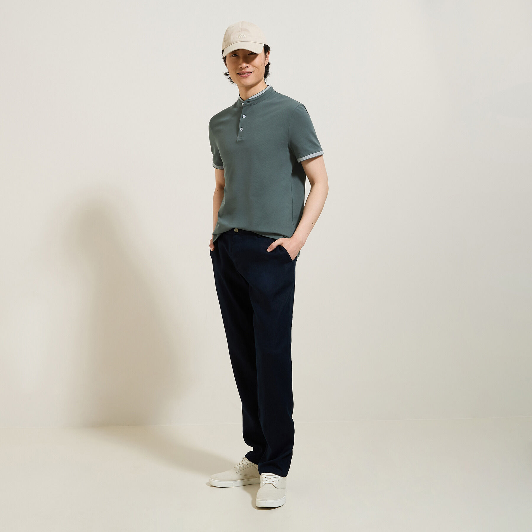 Polo manches courtes slim uni col mao pique Jules BE