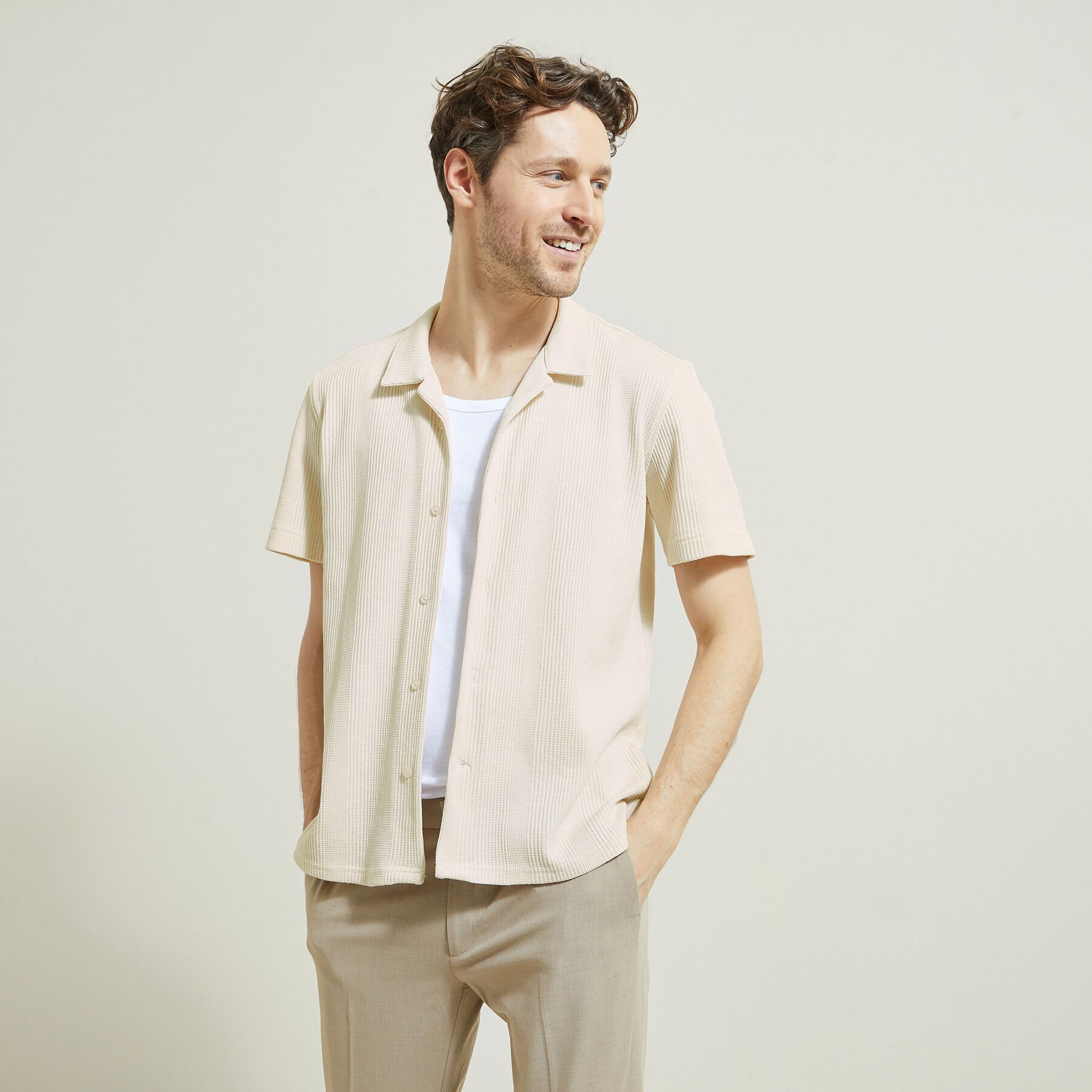 Chemisette en coton matiere gaufree Ecru Jules