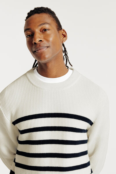 Pull col rond jeux de points fantaisie