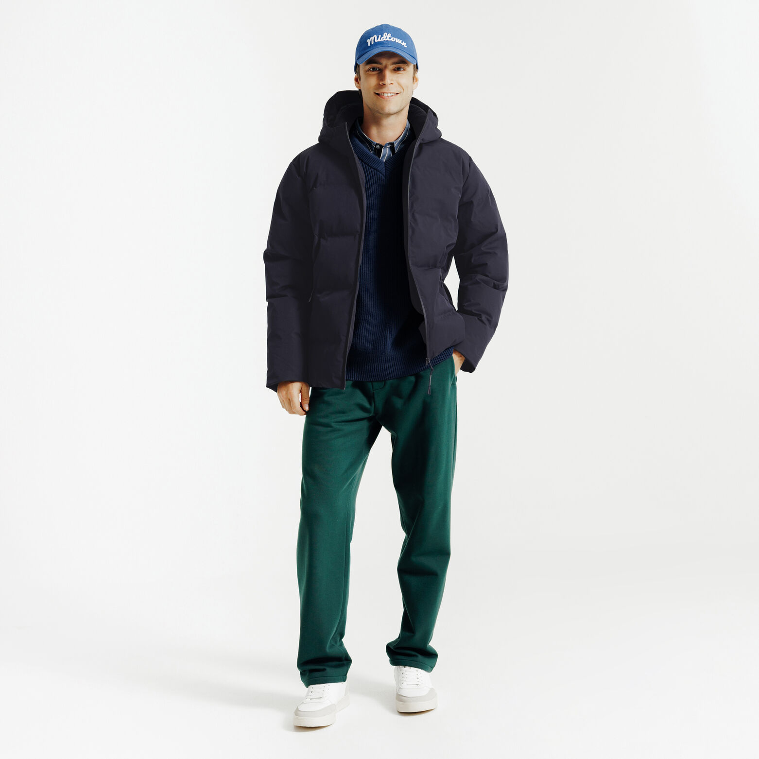 Gewatteerde donsjas met kap en rits