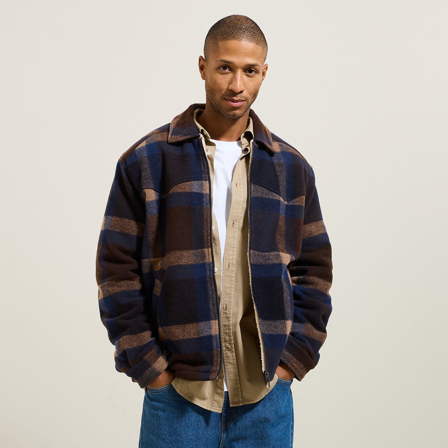 Surchemise à carreaux doublée en sherpa