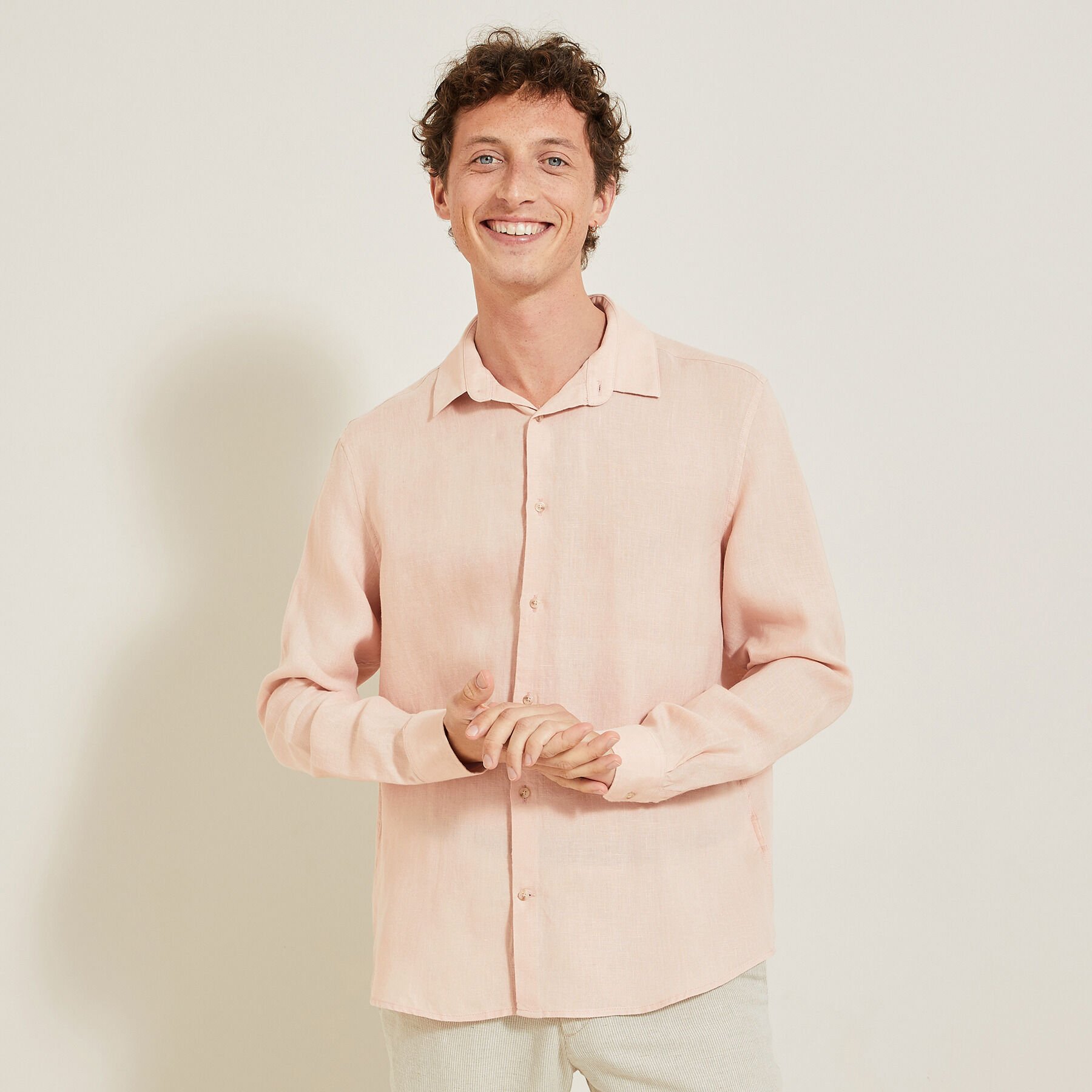 Chemise en lin premium col classique Rose pale Jules