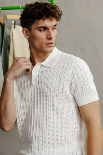 Polo korte mouwen in tricot met stekenpatroon