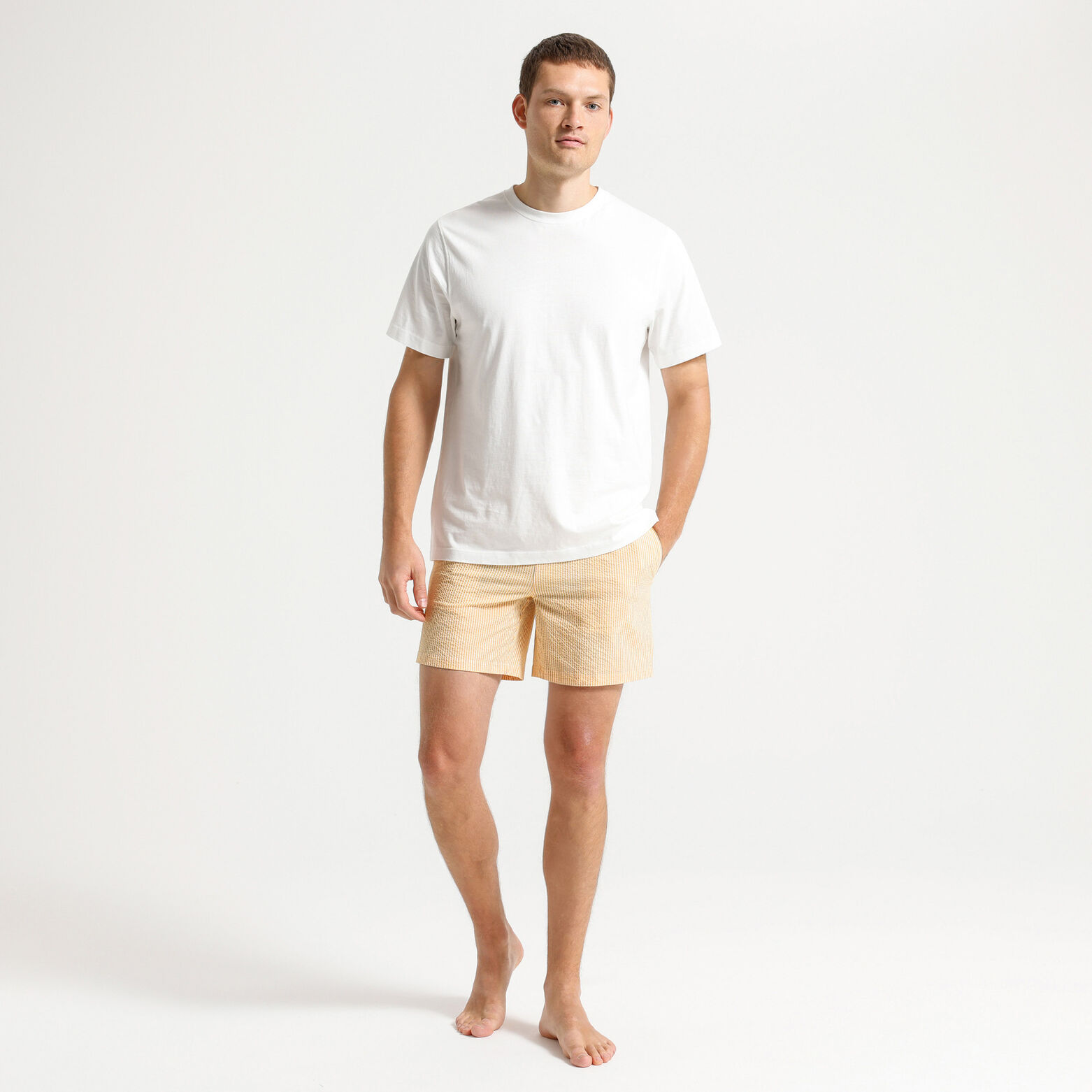Gestreepte zwemshort in seersucker
