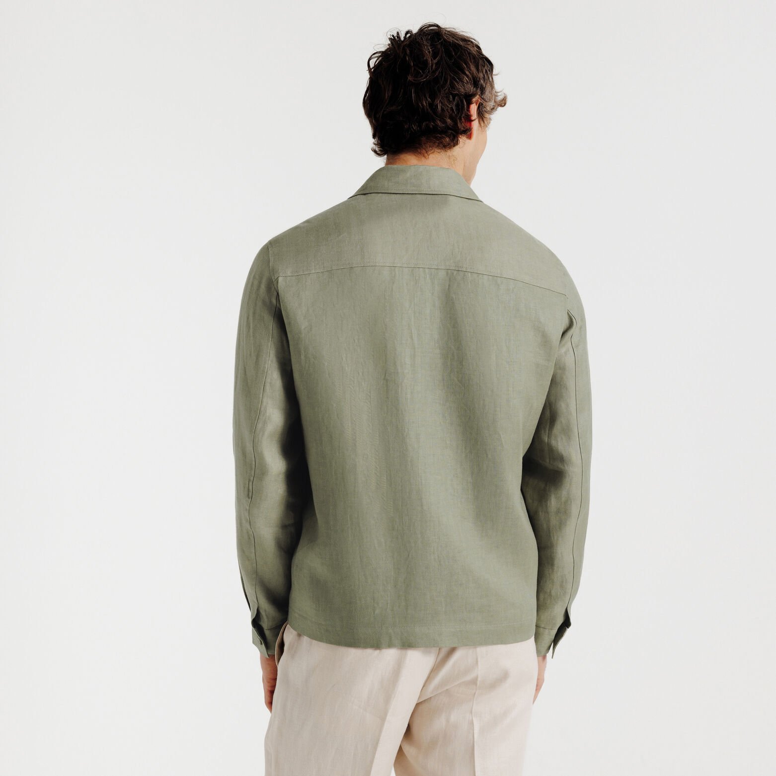 Vest visgraat met hemdskraag en rits, 100% linnen