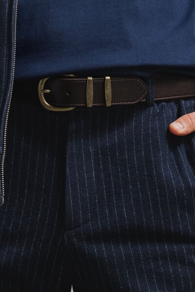 Ceinture cuir double passant boucle m&eacute;tal