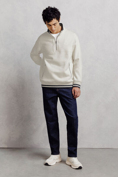 Sweater met rits, opstaande kraag, contrastboord