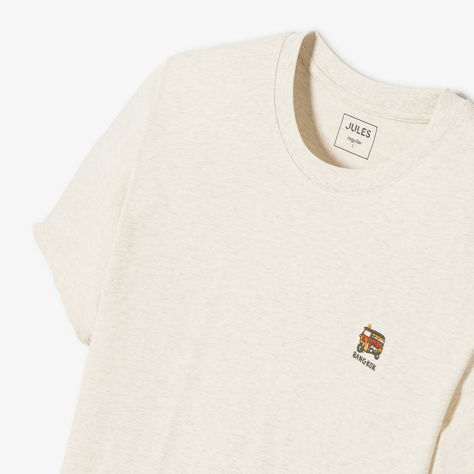 Tee shirt chiné brodé col rond