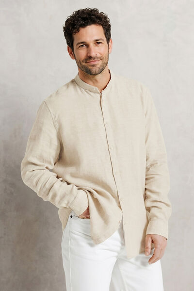 Chemise col mao 100% lin unie