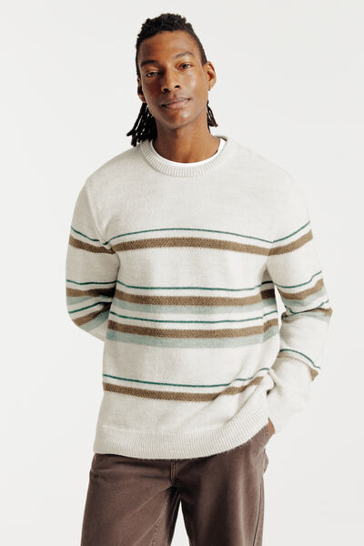 Pull col rond jeux de rayé