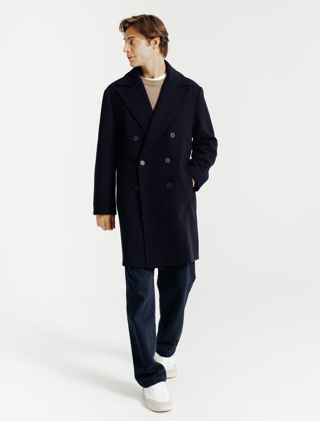 Lange wintermantel, gekruiste knoopsluiting