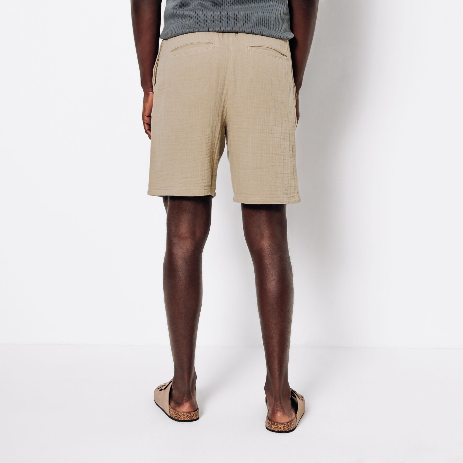 Bermuda taille elastiquee gaze de coton Beige Jules