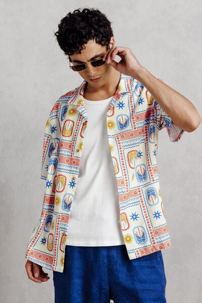 Chemisette 100% coton imprim&eacute; palmiers