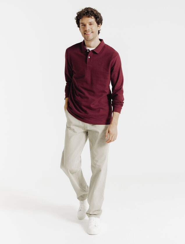 Effen polo in piqu&eacute;katoen, met lange mouwen