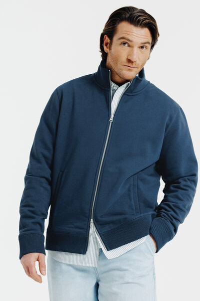 Effen heavy weight sweater opstaande kraag met rit