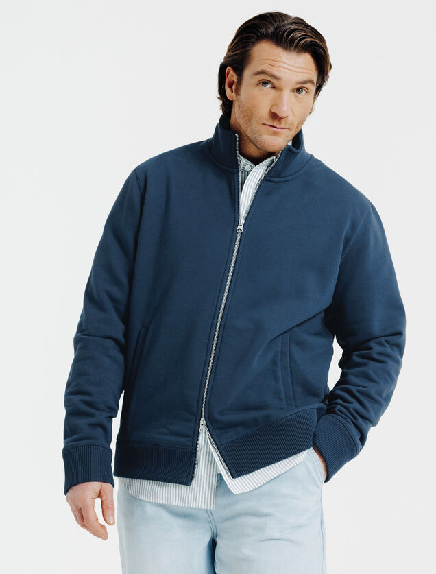 Effen heavy weight sweater opstaande kraag met rit