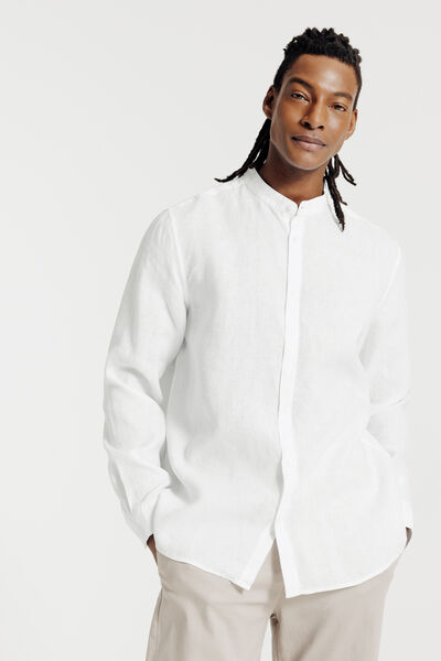 Chemise col mao en lin unie