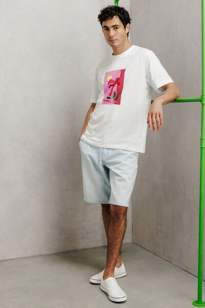 Tee shirt mati&egrave;re flamm&eacute;e imprim&eacute; devant