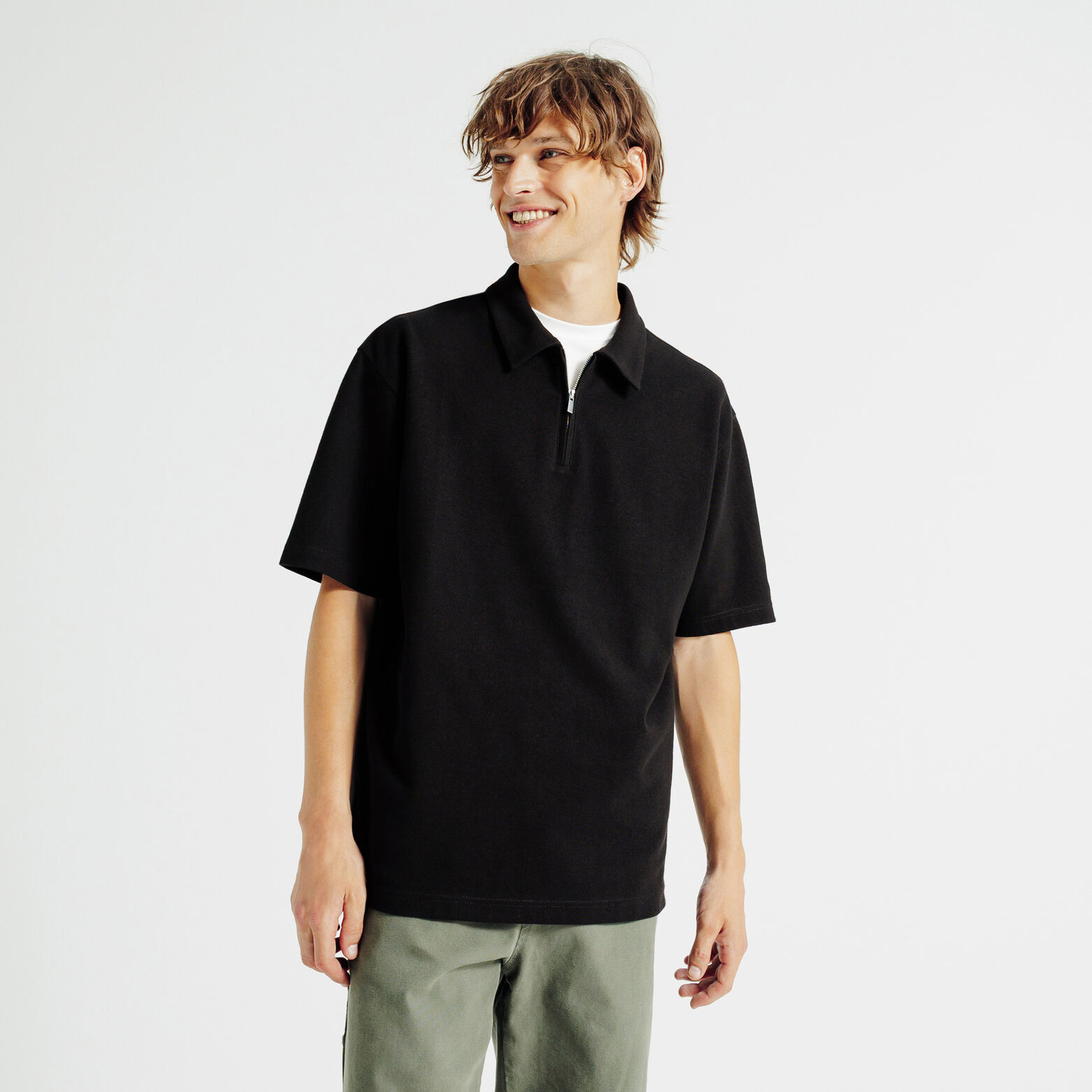 Polo manches courtes col zippé