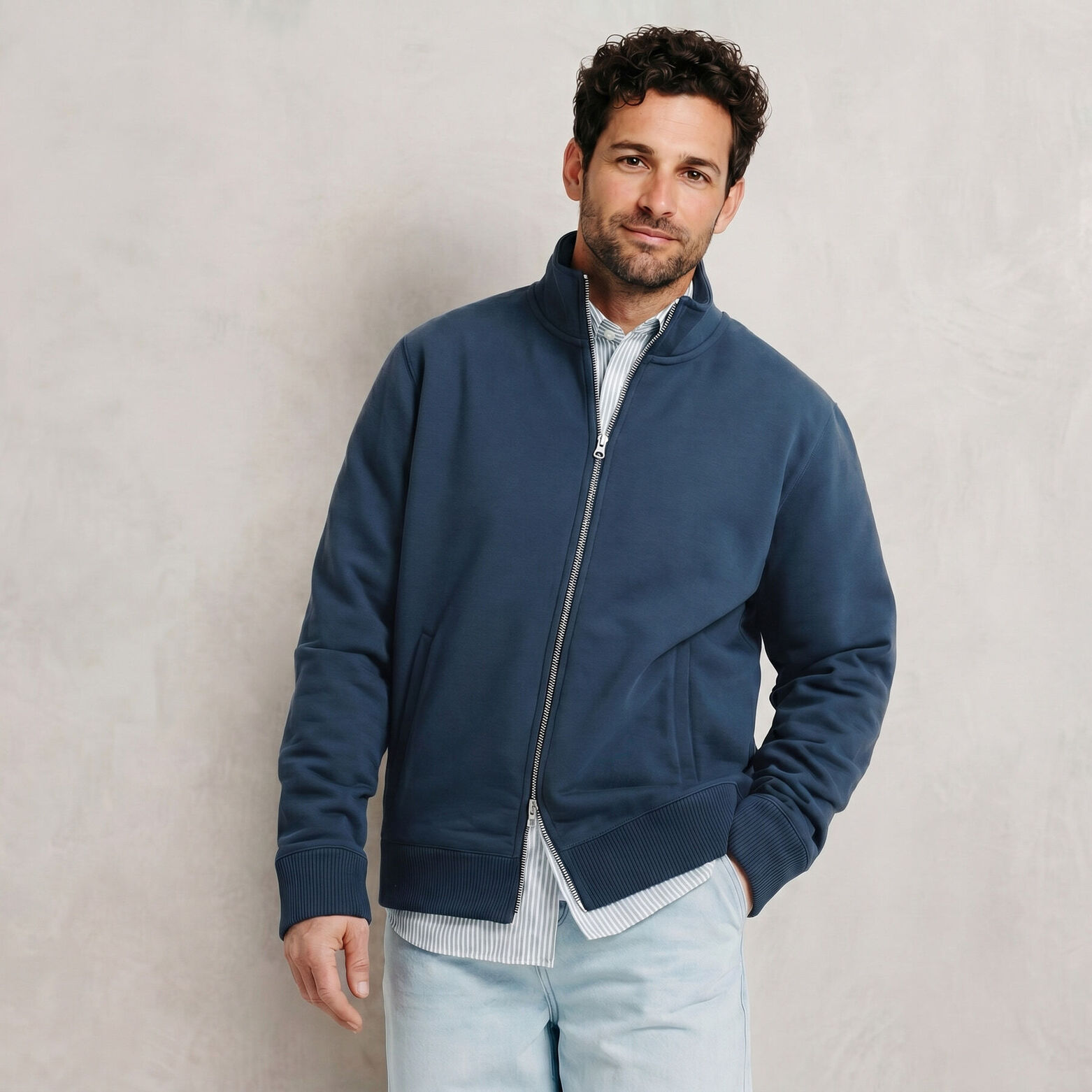 Sweat veste zipp&eacute;e col montant uni heavy weight