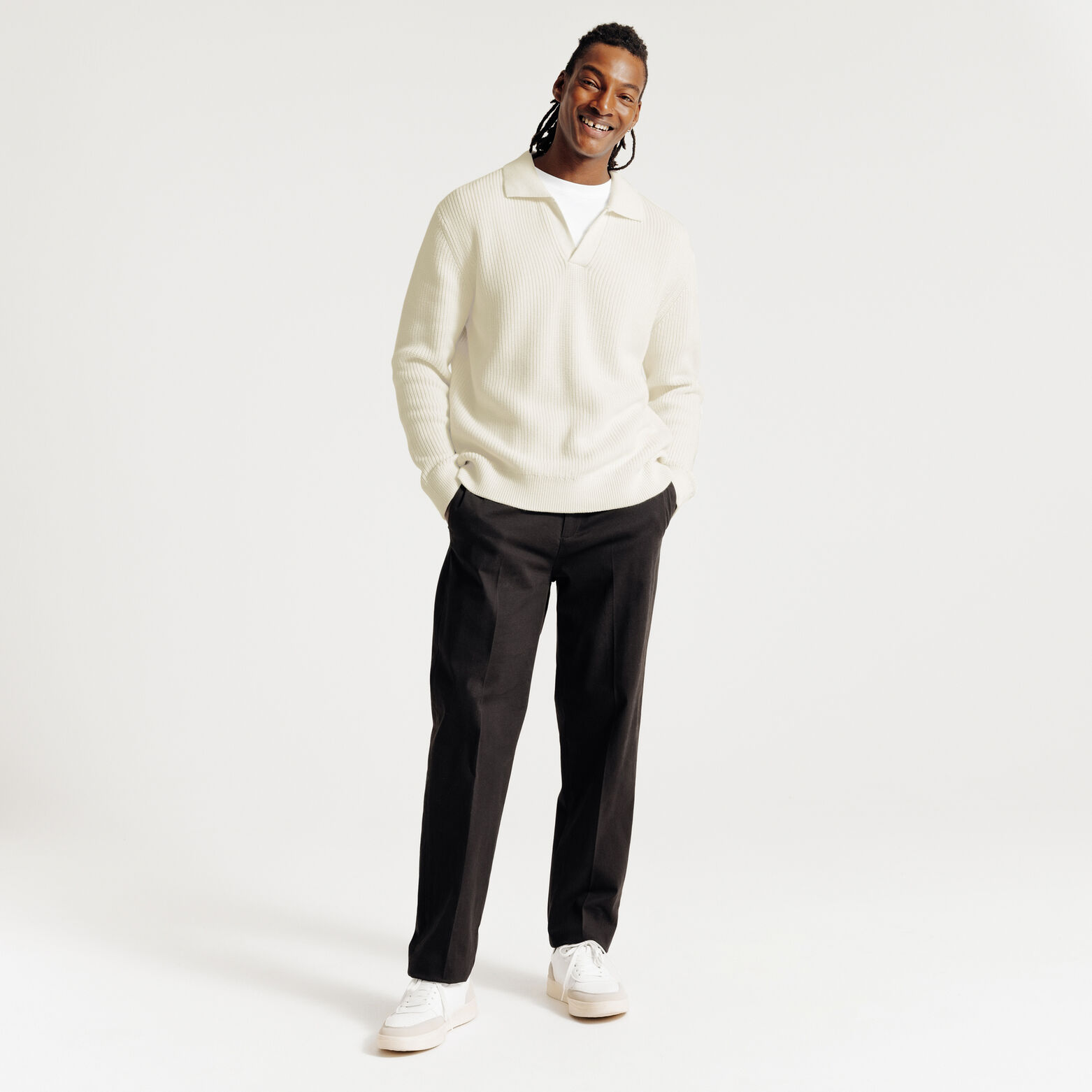 Polo en maille manches longues col resort