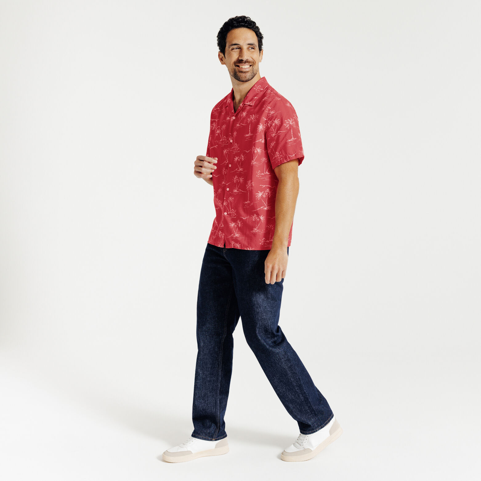 Regular hemdje met landschapsprint in gevlamd kato