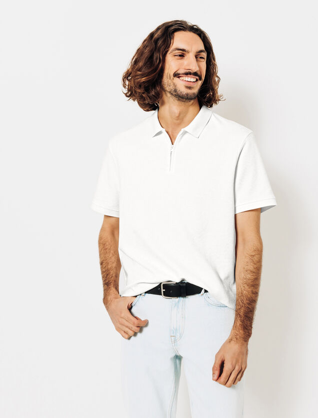 Polo manches courtes textur&eacute; col zipp&eacute;