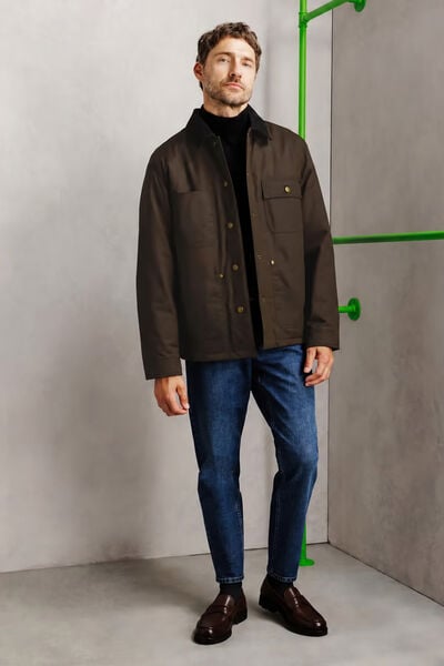 Blouson col chemise en velours coton wax&eacute;